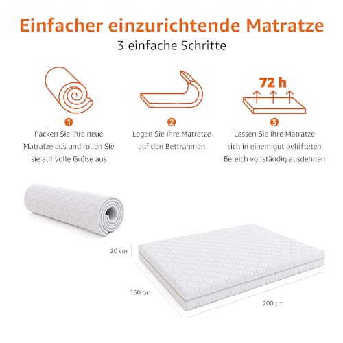 Amazon Basics Hochelastische Wendematratze, Mittel Fest (H3) and fest (H4), 160 x 200 x 20 cm, Weiß – Bild 5