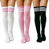 DRESHOW 3 Pairs Thigh High Socks Striped Over Knee Thin Tights Long Stocking Knee High Leg Warmer