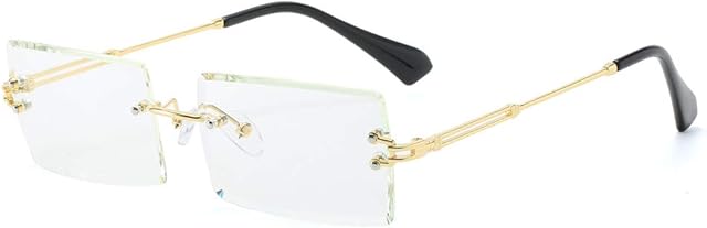 Grainas Retro Rimless Rectangle Sunglasses for Women Men Tinted Lens Gold Metal Frameless Square Glasses Vintage Eyewear