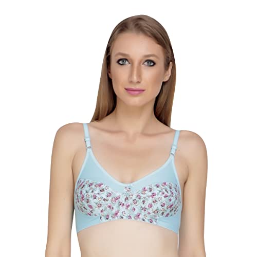 Image of Women Padded Printed Bra - Made of Pure Cotton Full Coverage Non Wired Seamless Pushup Soft Cup for T-Shirt Saree Dress Sports Garment for Daily Use Everyday
