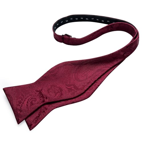 Image of DiBanGu Men Bow Tie Paisley Striped Self-Bow Tie for Men and Silk Woven Bowtie Pocket Square Cufflinks Wedding Party