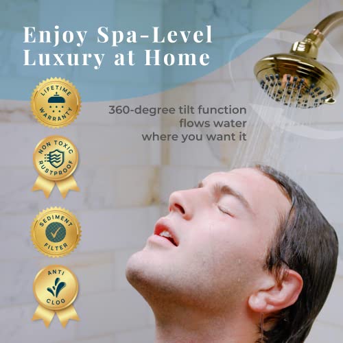 Showermaxx Luxury Spa Series Shower Head, 6 Spray Setting, 4.5 Inch Adjustable High Pressure Shower Head Fixture For Hard Water, 360-Degree Tilt Massage Shower System - Polished Chrome Shower Head #TOP2