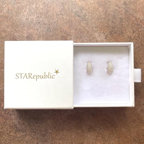 925 Sterling Silver Cubic Zirconia Pave Dome Huggie Chunky Hoop Earrings2