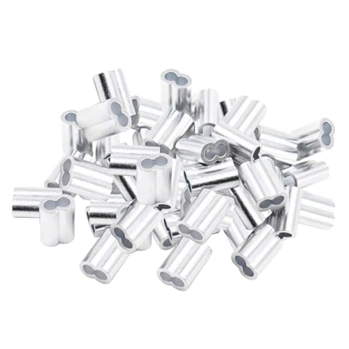 WNDUOKXH Abrazaderas de doble orificio con manguito de aluminio (paquete 100) que brindan seguridad y confiabilidad en sistemas cables acero. Manguito bucle engarce aluminio para cables
