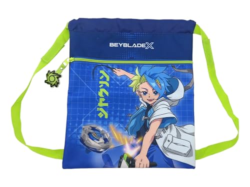 CYPBRANDS- Beyblade, Mochila, Material Escolar, Mochila Saco, Bolsa con Cuerdas,Bolsa, Color Azul, Producto Oficial