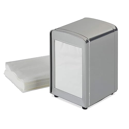 Paluplus Portatovaglioli da Bar a Molla SILVER, misura 10x9x13 cm, Dispenser in Acciaio Inox per Tovaglioli 17x17cm, Distributore da tavolo di Fazzoletti Salviette Piccole per Gelateria, Bar -​0057