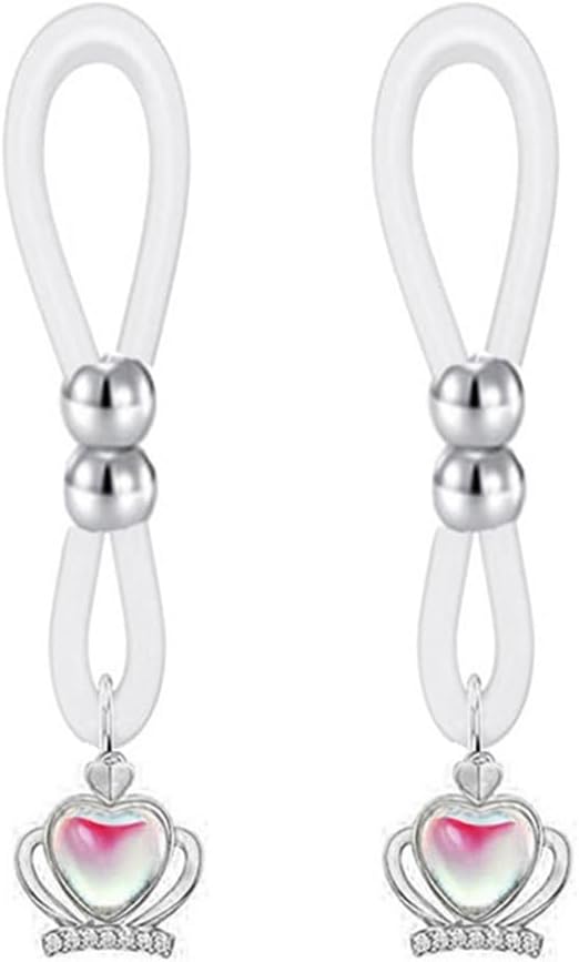 Non Piercing Nipple Rings Nipple Noose Fake Nipple Jewelry Adjustable Body Chains Non Pierced Nipple Jewelry for Women (Crown), Pink