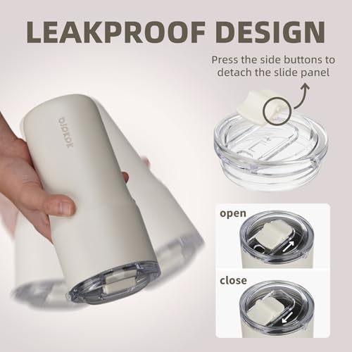 Image of BJPKPK 20oz Spill Proof Coffee Tumbler, Insulated Stainless Steel Cup | Double Wall Vacuum, Leakproof Lid, Keeps Hot /Cold /Iced, BPA Free, Dishwasher Safe, Cupholder, Travel, White