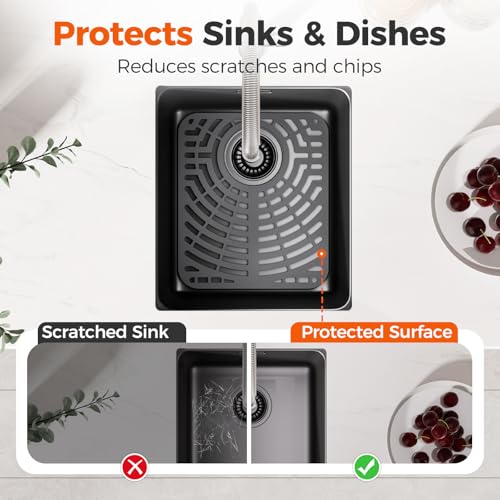 Snuggery 2PCS Silicone Sink Protector 12"x14" Rear Drain Hole, Heat Resistant Non-slip Dishwasher Suitable, Sink Mat for Bottom of Farmhouse Kitchen Stainless Steel Sinks(Grey) by snuggery - Image 3