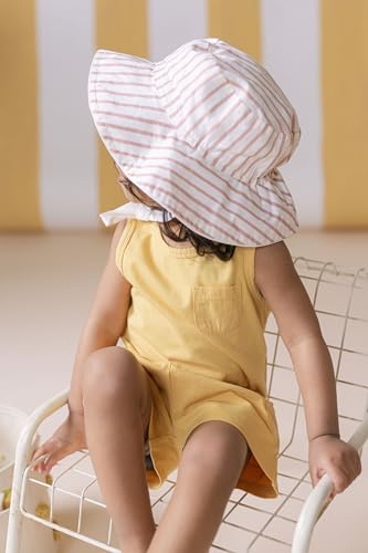PEHR Baby Bucket Hat – Stripes Away Peony (Girls) | Organic Cotton Sun Hat with Strap | Soft Poplin Fabric | Broad Brim | Ethically Made | Machine Washable | 6-12 Months2