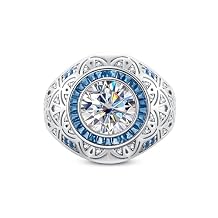 CannyCat Bezel Set 3.0 carat Moissanite Ring for Men VVS D-color Moissanite Solitaire Cocktail Rings Lab-created Sapphire Engagement Anniversary Wedding Platinum-Plated Silver Wide Band