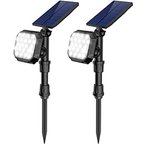 ROSHWEY Solar Spot Lights Outdoor, 22 LED 700 Lumens Bright Solar Powered Flood Lights Waterproof Spotlight Outside Lights for Garden, Driveway, Pathway, Walkway – Cool White, 2 Pack