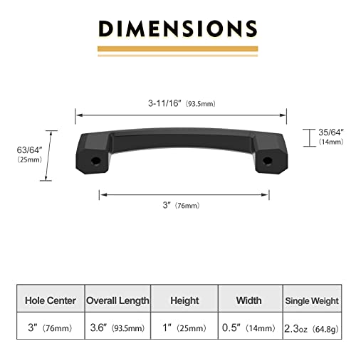 Image of 10 Pack 3 Inch Black Cabinet Pulls Kitchen Cabinet Handles Kitchen Handles for Cabinets Cupboard Handles Black Drawer Pulls Cabinet Hardware