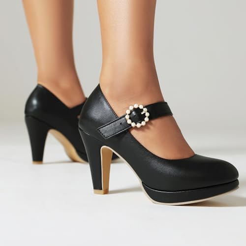 Image of ForeMode Fashion Women T-Strap High Heels Bow Platform Round Toe Pumps Leather Summer Sweet Shoes