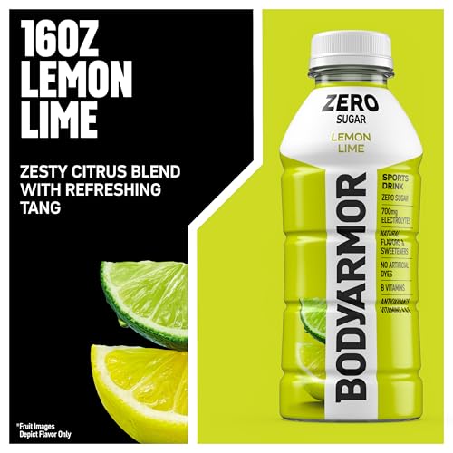 BODYARMOR ZERO Sugar Lemon Lime Electrolyte Drink, Natural Flavors, 16 Fl Oz Bottles (12 Pack), B Vitamins & Antioxidants Sugar Free Hydration