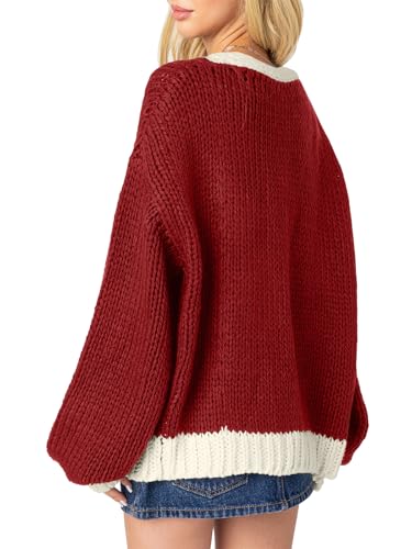 Image of Women's 2025 Fall Long Sleeve Cable Knit Sweater Color Block Open Front Cardigan Chunky Loose Outerwear Coats