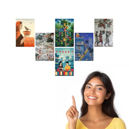 Image of SiddArtify Village Art Print Set - Set of 2-4x6 Inch - Board (Pack of 6) - Sticker (Pack of 6) Wall Room Decoration art Poster Prints