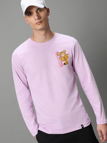 Image of Bewakoof Official Garfield Merchandise Men's Graphic Print Regular Fit Full Sleeve Round Neck Cotton Jersey T-Shirt