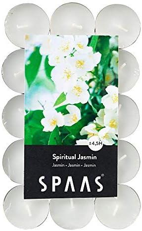 Spaas 30 Scented Tealights in Flatpack, ± 4.5 Hours, Spiritual Jasmine, White