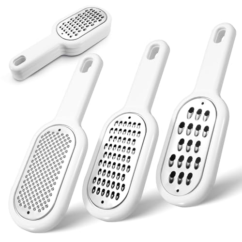 LELE LIFE Paquete de 3 ralladores de queso de mano para cocina, acero inoxidable, rallador de almacenamiento pequeño apilable con mango para queso, limón, jengibre, nuez moscada, ajo, cítricos, patata