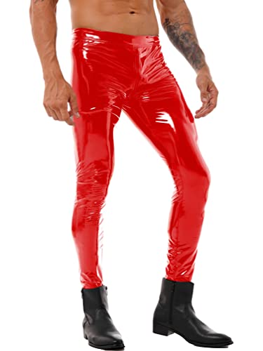 Vxuxlje Men's PVC Leather Skinny Pants Stage Club Solid Zipper Crotch Stretch Tight Leggings2