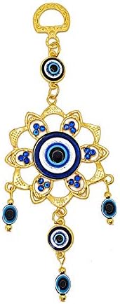 LUCKBOOSTIUM Metal Alloy Flower Evil Eye Ornament Lucky Charm w/Crystal Stone & Hanging Blue, Black & White…