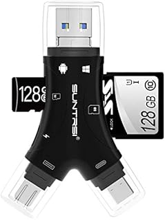 SD Card Reader for iPhone / ipad / Android / Mac / Computer / Camera,4 in1 Micro SD Card Reader Trail Camera Viewer, Portable Memory Card Reader SD Card Adapter Compatible with SD and TF Cards(Black)