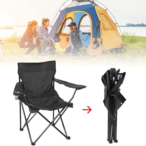 Image of VTOY KIMEE Folding Camping Chair | Supports 130kg | Alloy Steel Portable Foldable Chair with Cup Holder & Carry Bag | Beach Picnic Garden Outdoor
