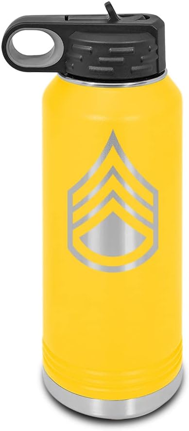 E-6 Staff Sergeant Rank Laser Engraved Water Bottle Customizable Polar Camel Stainless Steel with Straw - SSG OR-6 E6 US Army Red 32 oz
