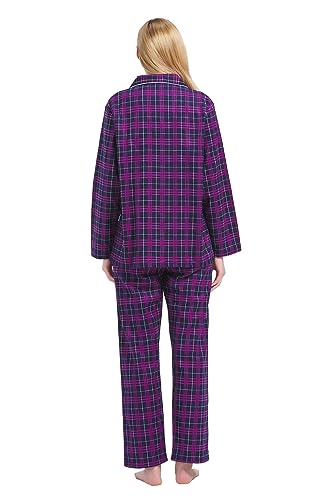 Image of GLOBAL Women's Flannel Pajamas Set 100% Cotton PJs for Women Long Sleeve Button Drawstring Waist Warm Loungewear Sleepwear