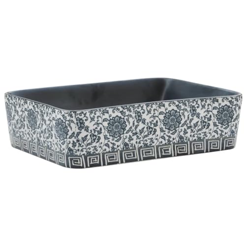 vidaXL Vasque à Poser, Évier de Salle de Bain avec Trou de Vidange, Lavabo avec Motifs Toilette Salle d'eau, Noir Bleu Rectangulaire 46x35,5x13 cm Céramique