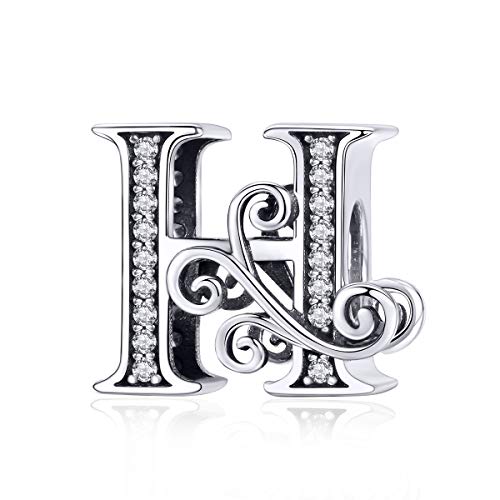 Image of Eternalll Jewellery - Spacer Beads Authentic 925 Sterling Silver Charms Vintage A-Z Letter Alphabet Charms for Bead Bracelets Women Charm Diy Jewelry