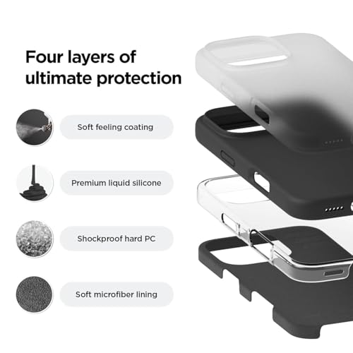 Image of AIBEX Premium Liquid Silicone Back Cover Case Compatible for iPhone 16 Pro | Shockproof, Drop and Camera Protection | Slim Phone Case, Anti-Scratch Soft Microfiber Lining - Black