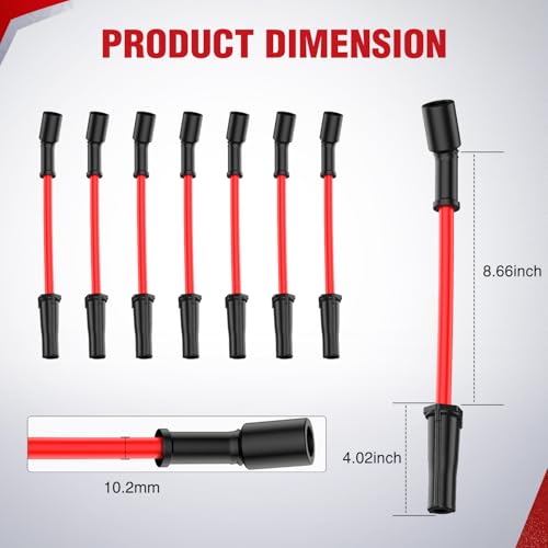 Nilight Spark Plug Wire 10.2 mm High Performance Ignition Wire Compatible with Cadillac Escalade, Chevy Silverado Suburban Tahoe GMC Sierra Yukon Replaces for 9748HH