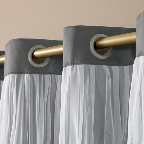 Image of TOWN & COUNTRY LUXE Talia Double Layer Indoor Curtains, Sheer and Room Darkening Blackout, Grommet Top, Energy Efficient, 2-Pack Set, 52 inchx96 inch, Black Pearl