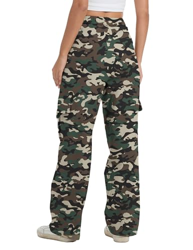 Image of Cargo Pants for Women High Waist Wide Leg Stretchy Pull On Baggy Casual Pants with Pockets