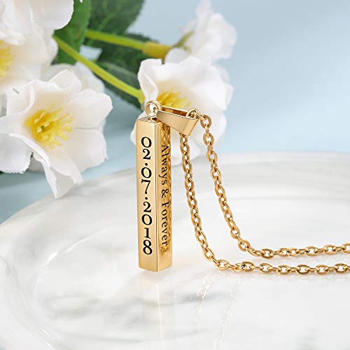 Personalized Engraved Necklace for Women Men Custom Stainless Steel Necklace Engraved Name Vertical Bar Necklace Birthday Gifts for Boyfriend (Gold)4