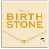 happymaker - Geburtsstein Kette, vergoldete Silberkette mit Geburtsstein Citrin, echter Edelstein für Sternzeichen Skorpion November, Kette Gold, handgefertigt und größenverstellbar