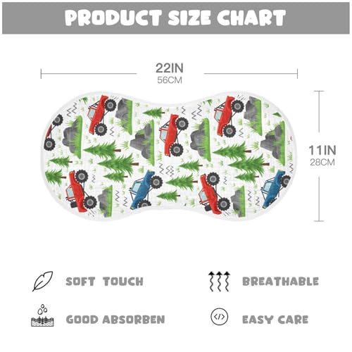 J JOYSAY Monster Truck Trees White Baby Burp Cloths for Boys Girls Large 22''x11'' Cotton 4 Layer Burping Cloths for Infant Drool one sizex42