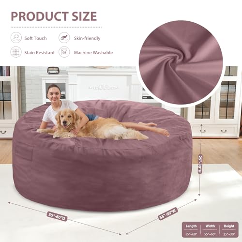 6FT Bean Bag Chair, Large Bean Bag Chairs with Memory Foam Filled, Fluffy Beanbag Sofa with Dutch Velvet Cover, Round BeanBag Chairs for Living Room, Playroom - Dusty Pink
