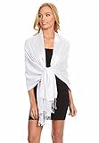 Simlu Wrap Scarf Pashmina Shawls and Wraps, Silky Wedding Scarf Stole for Women One Size White