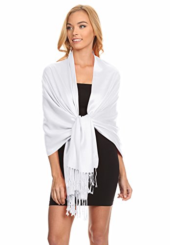 Simlu Wrap Scarf Pashmina Shawls and Wraps, Silky Wedding Scarf Stole for Women One Size White