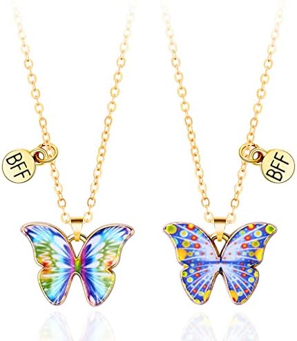 CERSLIMO Best Friend Necklace - Friendship Gifts Butterfly Matching Bff Necklace for 2 Girls | Friendship Magnetic Necklace for Girls Women Teens Kids Jewellery Birthday Christmas friendship Necklace