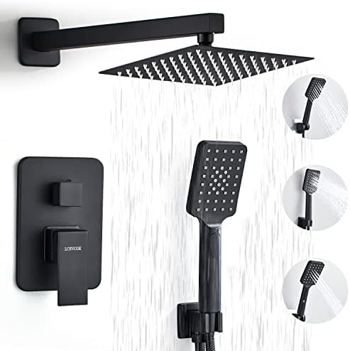 LCEVCGK Shower Head, Shower Faucet Set Square Shower Combo System with 8'' Rainfall Shower Head Wall Mount 3-Setting Handheld Shower,Stainless Steel Bath Shower Head,Matte Black