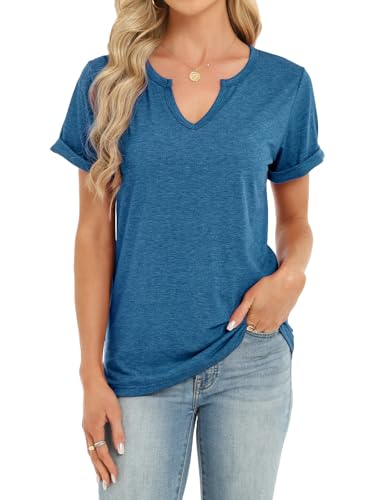 Women Short Sleeve Tops V Neck T Shirts Summer Basic Tees Casual Outfits — view 2
