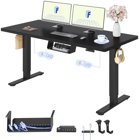 FLEXISPOT Standing Desk with 2 Motors, 160x80 One Piece, 100 kg Load, Electric Height Adjustable Standing Desk, Memory Function Control Panel (Black+Black)