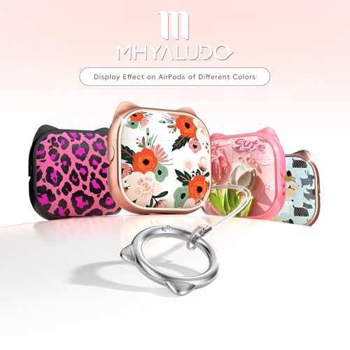 Image of for AirPods 4 Case with Cleaning Kit, Cute Cat Ear Print Design & Cute Buckle, Inverted Phone Holder Design, Top Safe Lock Buckle Design, for Girls AirPods 4 case 2024, Rose Gold Flower