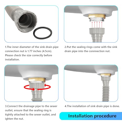 Rackickyer Sink Drain Pipe Kit, 1 Pack Flexible Drain Pipe P Trap, 8.46\"-20.67\" Flexible P Trap, Under Sink Plumbing for Bathroom and Kitchen, 1-1/4\" Adapter Included