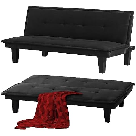 yoyomax Futon Convertible Couch,Breathable Fabric Folding Sofa Bed Easy to Clean-Ideal for Living Room,Bedroom, Apartment and Office-Compact Design for Spacing Saving, 62" D x 30" W x 28.3" H, Black Cover