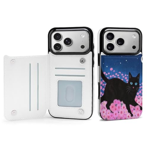 Étui portefeuille iPhone 17 avec porte-cartes résistant aux chocs et motif chaton à fleurs roses